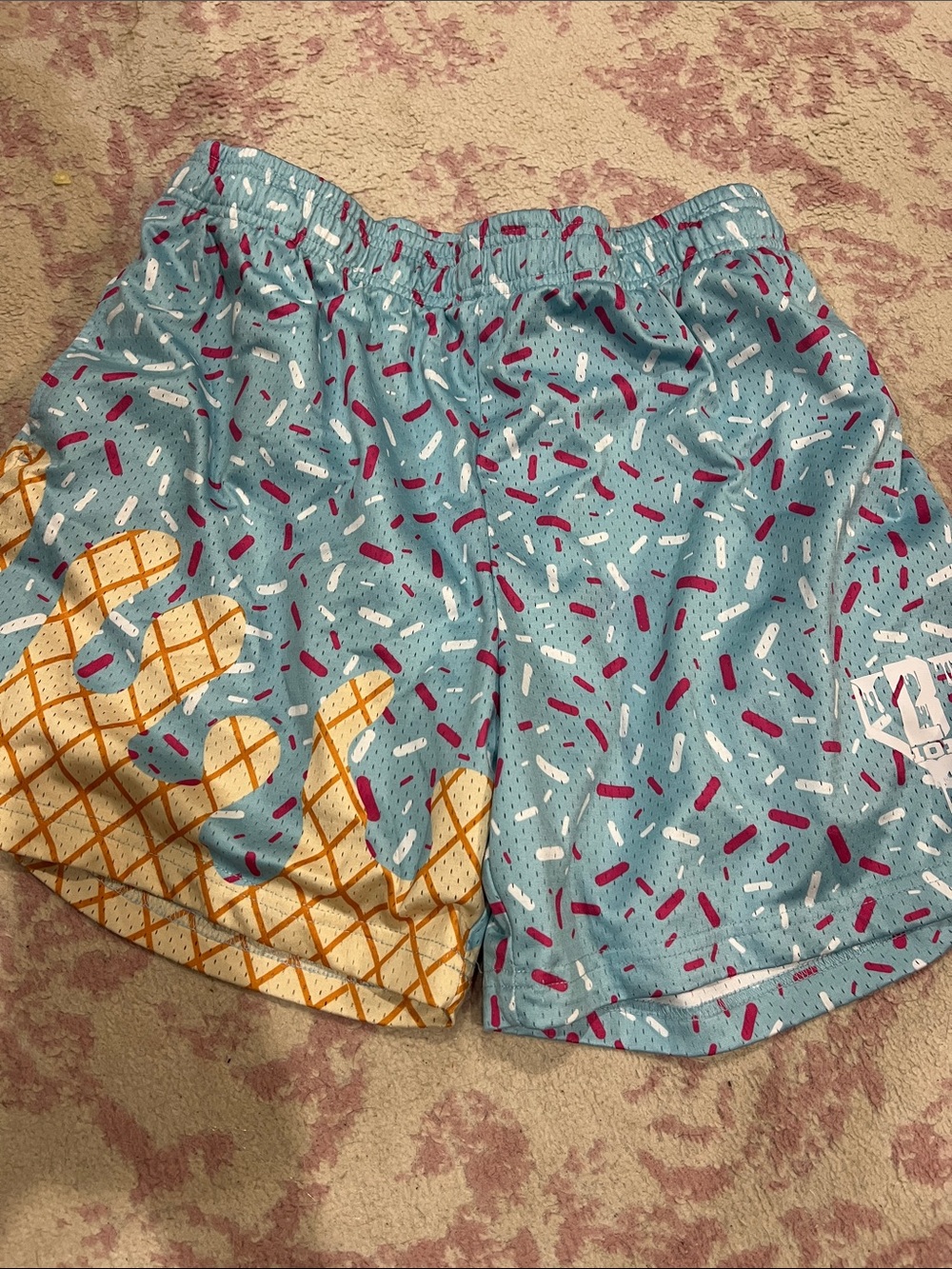 Men's Light Blue Athletic Shorts with Yellow Waffle Accent